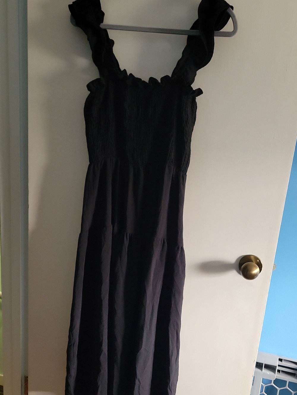 Reborn J Black Ruffle Strap Maxi Dress